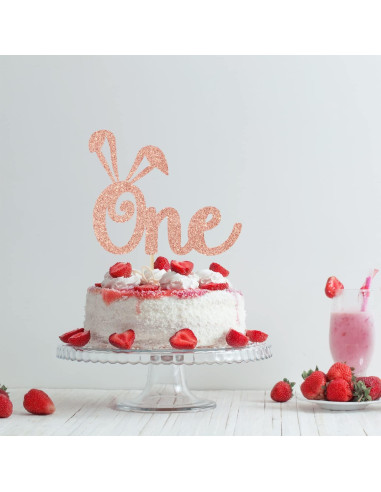 Adorno de pastel con orejas de conejo Jenrtvis 14.2 cm dorado rosa