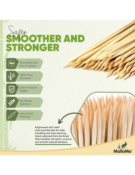 Pinchos de Bambú MalloMe 15 cm 100 pcs 4mm Grosor BBQ