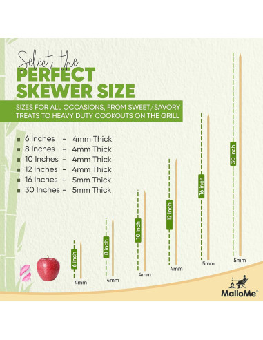 Pinchos de Bambú MalloMe 15 cm 100 pcs 4mm Grosor BBQ