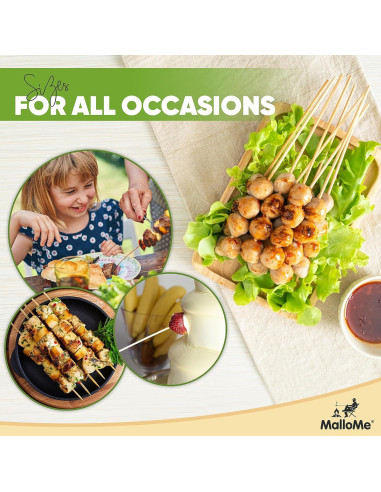 Pinchos de Bambú MalloMe 15 cm 100 pcs 4mm Grosor BBQ