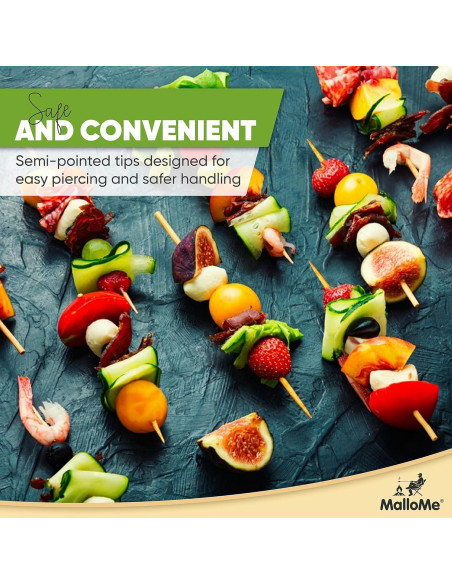 Pinchos de Bambú MalloMe 15 cm 100 pcs 4mm Grosor BBQ