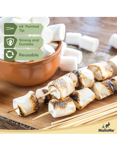 Pinchos de Bambú MalloMe 15 cm 100 pcs 4mm Grosor BBQ