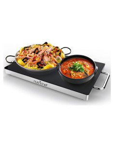 Plato Calentador Eléctrico NutriChef 42x28 cm con Tapa Vidrio