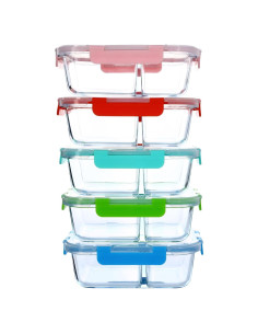 Juego de 5 Contenedores de Vidrio 880ml - 2 Compartimentos CYUFU