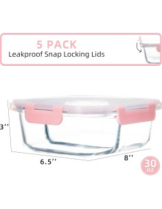 Juego de 5 Contenedores de Vidrio 880ml - 2 Compartimentos CYUFU 2