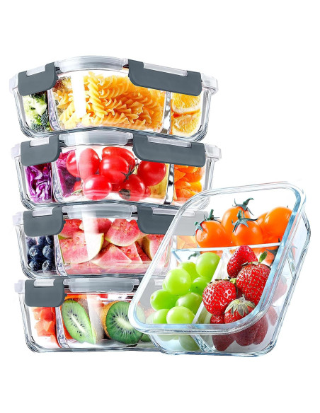 Contenedores de Vidrio VERONES 5 Piezas 36oz 3 Compartimentos Contenedores de Vidrio VERONES 5 Piezas 36oz 3 Compartimentos