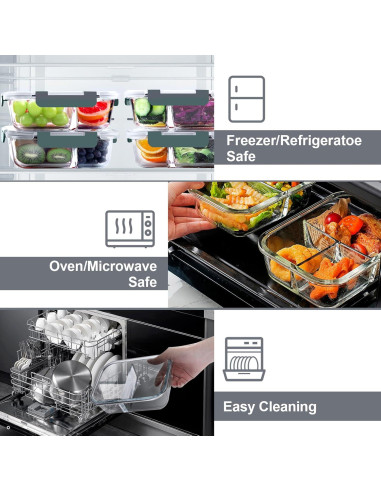 Contenedores de Vidrio VERONES 5 Piezas 36oz 3 Compartimentos