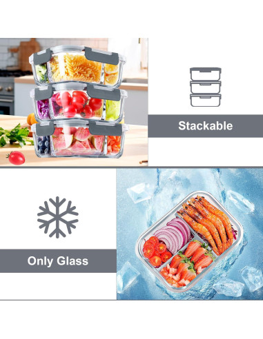 Contenedores de Vidrio VERONES 5 Piezas 36oz 3 Compartimentos