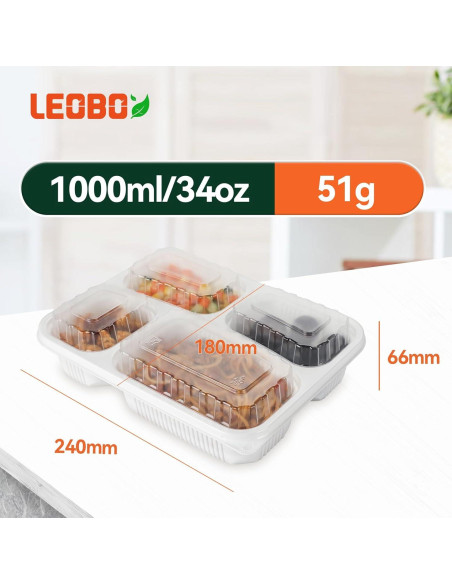 Contenedor de Comida LEOBOX 40 Piezas 1006 ml 4 Compartimentos