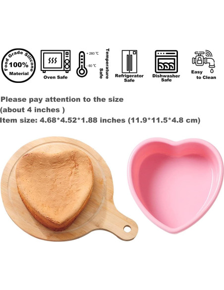 Juego de Moldes de Silicona Antiadherentes REKIDOOL 4 Pzas Corazón