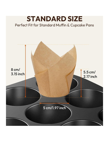 Forros para Cupcakes Tulipán OvenDelite, 200 Piezas, Papel Pergamino Natural