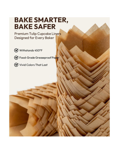 Forros para Cupcakes Tulipán OvenDelite, 200 Piezas, Papel Pergamino Natural
