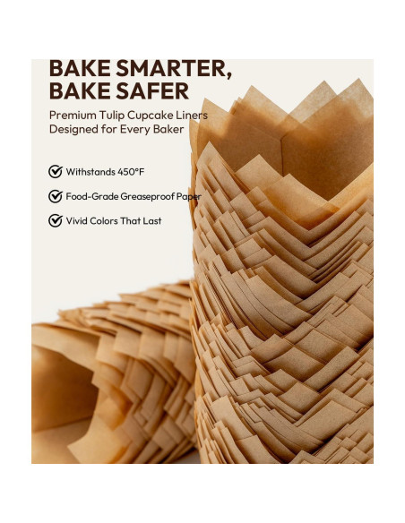 Forros para Cupcakes Tulipán OvenDelite, 200 Piezas, Papel Pergamino Natural