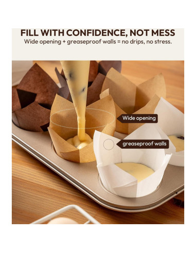 Forros para Cupcakes Tulipán OvenDelite, 200 Piezas, Papel Pergamino Natural