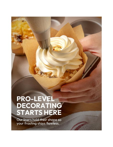Forros para Cupcakes Tulipán OvenDelite, 200 Piezas, Papel Pergamino Natural