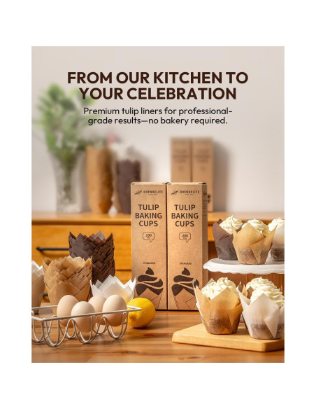 Forros para Cupcakes Tulipán OvenDelite, 200 Piezas, Papel Pergamino Natural