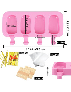 Juego de Moldes de Paletas de Silicona BZIDII Rosa 3 Piezas 2