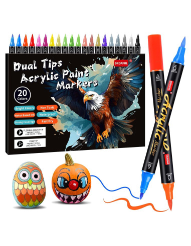 Marcadores de Pintura Acrílica Droaful, 20 Colores Doble Punta