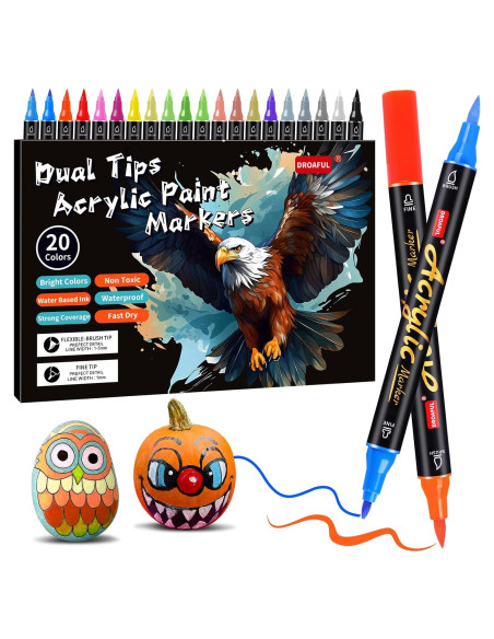 Marcadores de Pintura Acrílica Droaful, 20 Colores Doble Punta