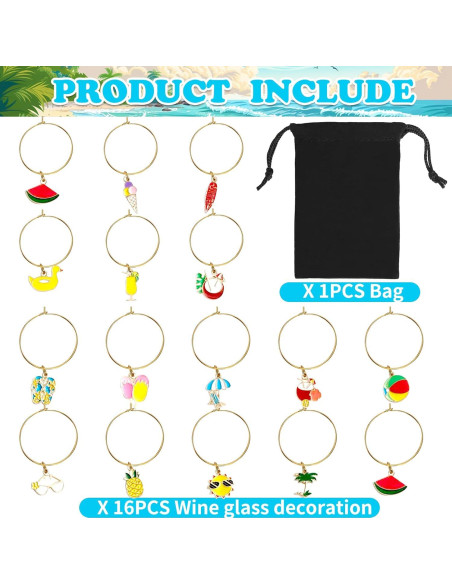 17 Piezas Encantos para Copas de Vino Verano Playa 17 Piezas Encantos para Copas de Vino Verano Playa
