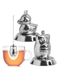 Infusores de Té 2 Pcs Qivievsa Pato y Búho Metal Plata