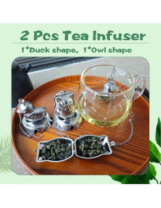 Infusores de Té 2 Pcs Qivievsa Pato y Búho Metal Plata 2