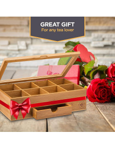 Organizador de Té de Bambú con Cajón y Ventana Acrílica 2