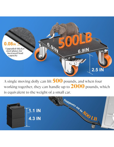 Carro de Mudanza VALTAVO 2000 lb con 5 Ruedas y Elevador