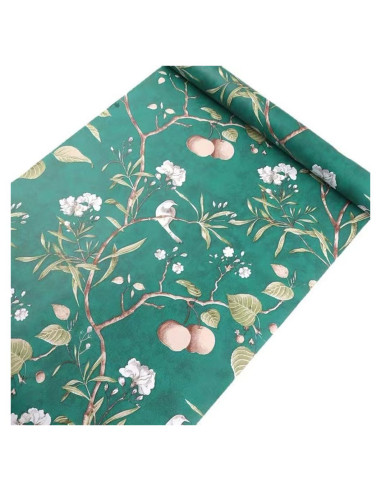 Papel de forro autoadhesivo HOYOYO verde con flores y pájaros 45x300cm
