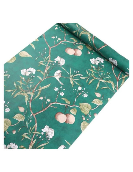 Papel de forro autoadhesivo HOYOYO verde con flores y pájaros 45x300cm Papel de forro autoadhesivo HOYOYO verde con flores y pájaros 45x300cm