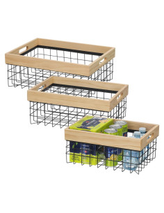 Juego de 3 Cestas de Alambre LEWIS&WAYNE con Mangos de Madera