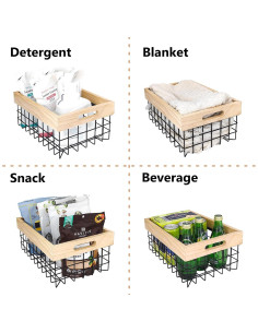 Juego de 3 Cestas de Alambre LEWIS&WAYNE con Mangos de Madera 2