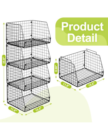 Cestas de Almacenamiento Apilables Jakyitvi - Paquete de 4 XXL