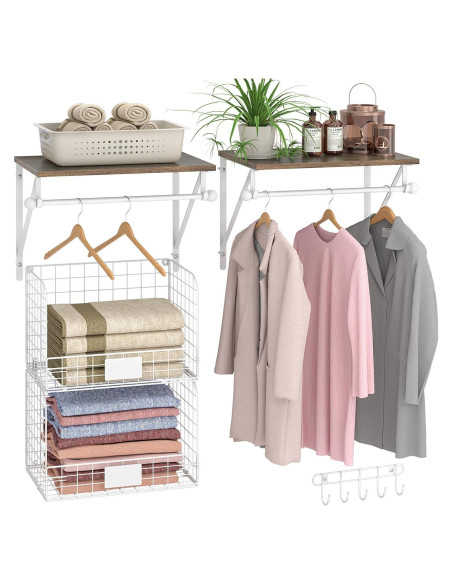 Estante de Lavandería Montado en Pared DAOUTIME 2 Estantes Blanco