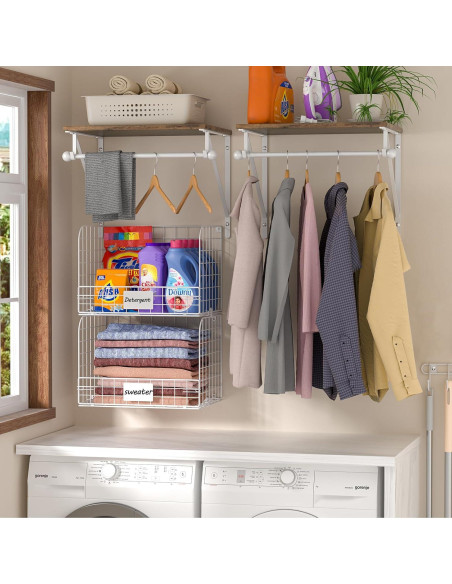 Estante de Lavandería Montado en Pared DAOUTIME 2 Estantes Blanco
