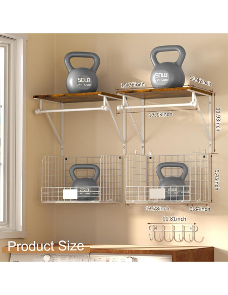 Estante de Lavandería Montado en Pared DAOUTIME 2 Estantes Blanco