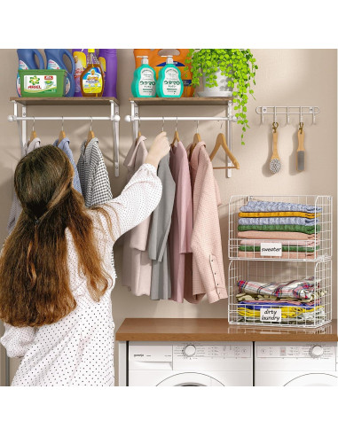 Estante de Lavandería Montado en Pared DAOUTIME 2 Estantes Blanco
