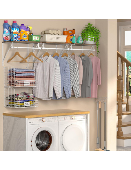Estante de Lavandería Montado en Pared DAOUTIME 2 Estantes Blanco