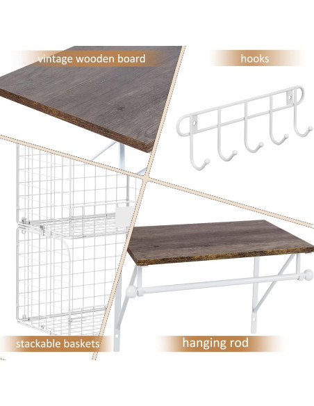 Estante de Lavandería Montado en Pared DAOUTIME 2 Estantes Blanco