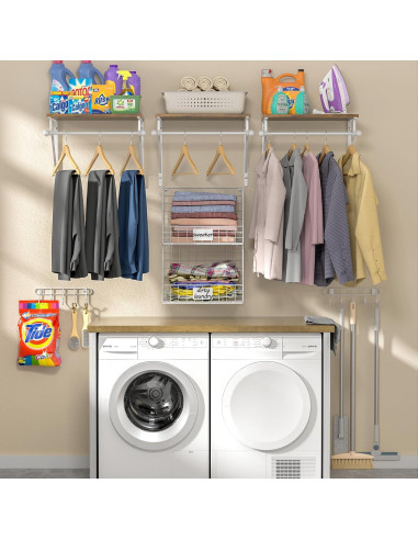 Estante de Lavandería Montado en Pared DAOUTIME 2 Estantes Blanco