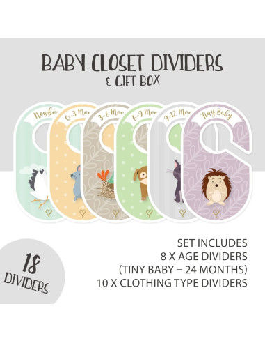 Divisores de armario para bebés Erizo Acogedor - 18 piezas