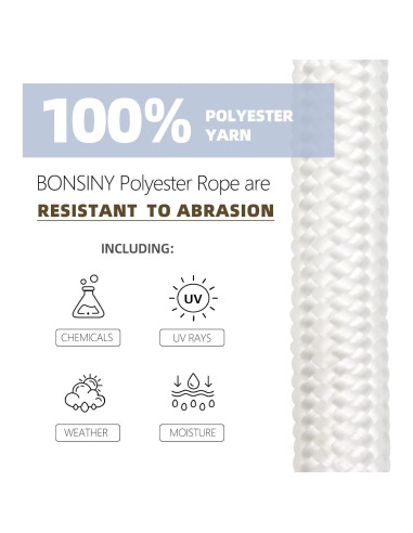 Cuerda de poliéster trenzada BONSINY 30.48m 0.965cm blanca