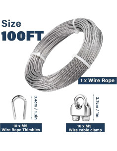 Cable de acero inoxidable 3/16 JINYI 30.48m 1678kg resistencia 2