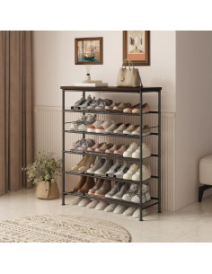 Organizador de Zapatos 6 Niveles SUOERNUO Metal y MDF Negro 2