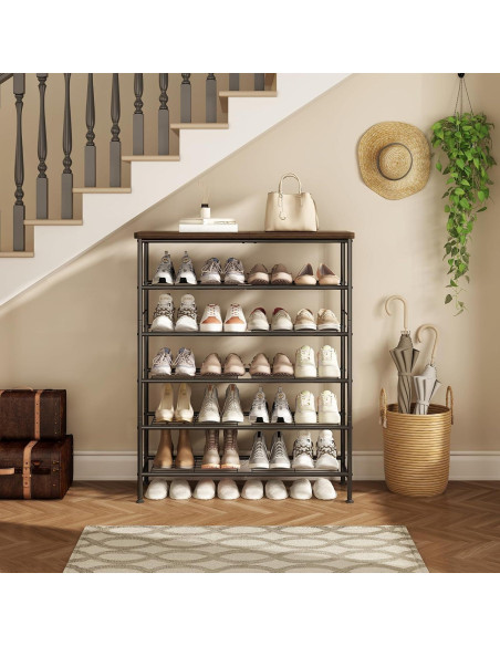 Organizador de Zapatos 6 Niveles SUOERNUO Metal y MDF Negro