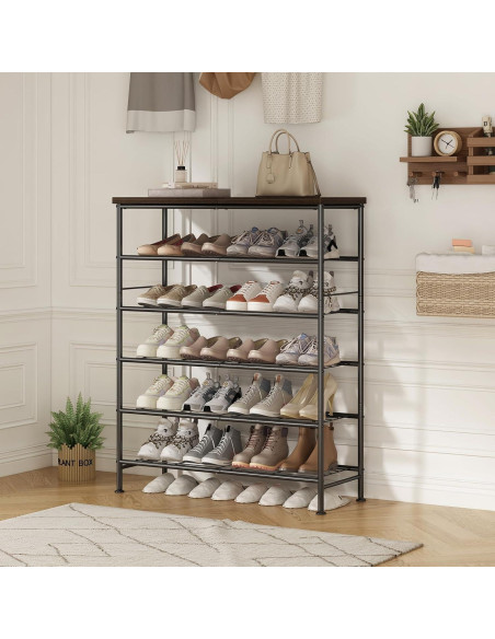 Organizador de Zapatos 6 Niveles SUOERNUO Metal y MDF Negro
