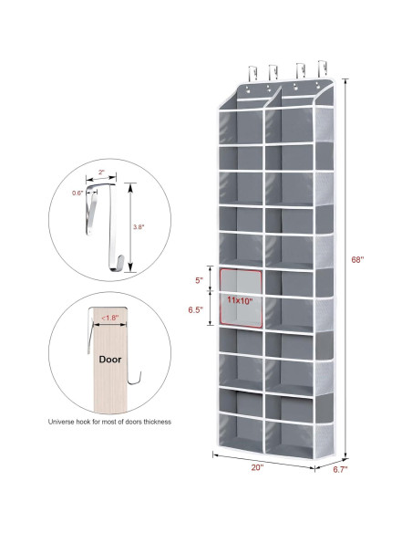 Organizador sobre la puerta Univivi 6 niveles 12 compartimentos gris