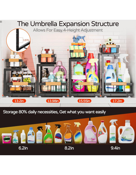 Organizador Bajo Fregadero ADBIU, 2 Niveles Ajustable 33.5-43.7 cm