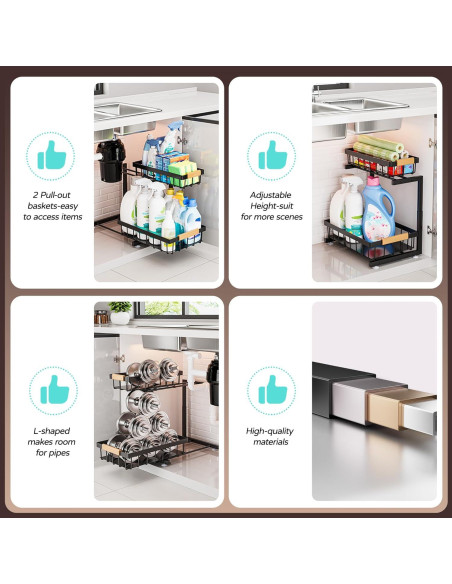 Organizador Bajo Fregadero ADBIU, 2 Niveles Ajustable 33.5-43.7 cm