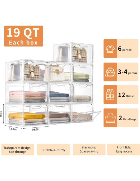 6 Organizadores de Almacenamiento Apilables Freebat 19 Qt